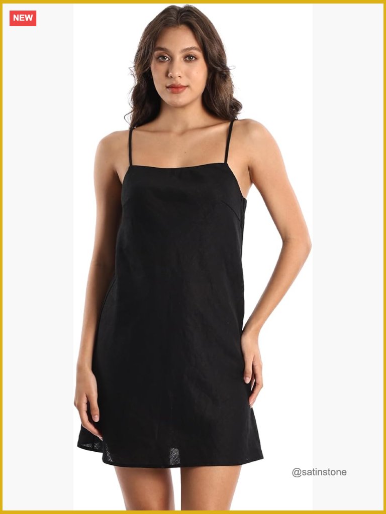Pure Linen Sleeveless Spaghetti Strap Mini Dress With Lining